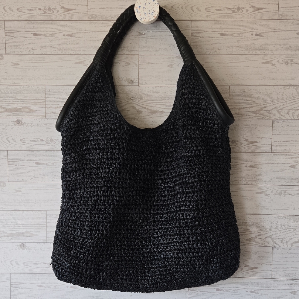 Anthropologie Black Woven Hobo Bag